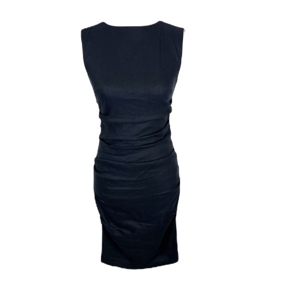 Nicole Miller Dresses & Skirts - Nicole Miller Artelier Dress Women 4 Black Sleeveless Midi Drape Solid LBD Linen